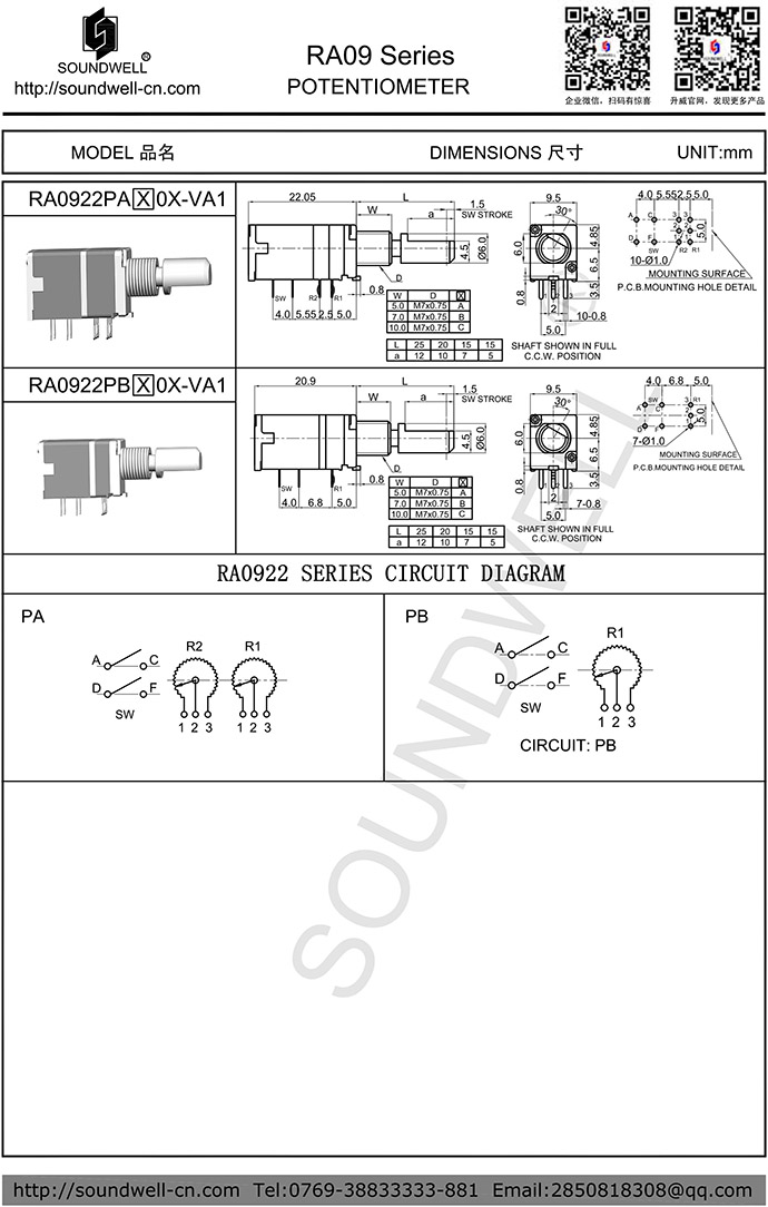 RA09電位器開關(guān)